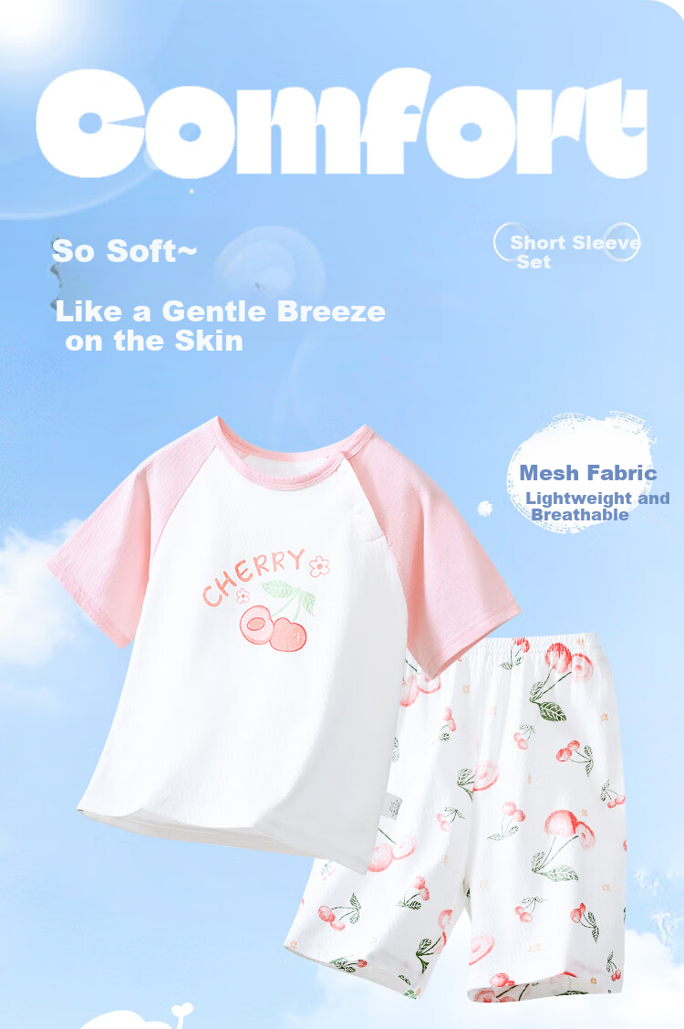 DEESHA Kids Children's Pajamas Girls Homewear Set Short Sleeve Shorts Air Conditioning Suit for Older and Younger Children 1