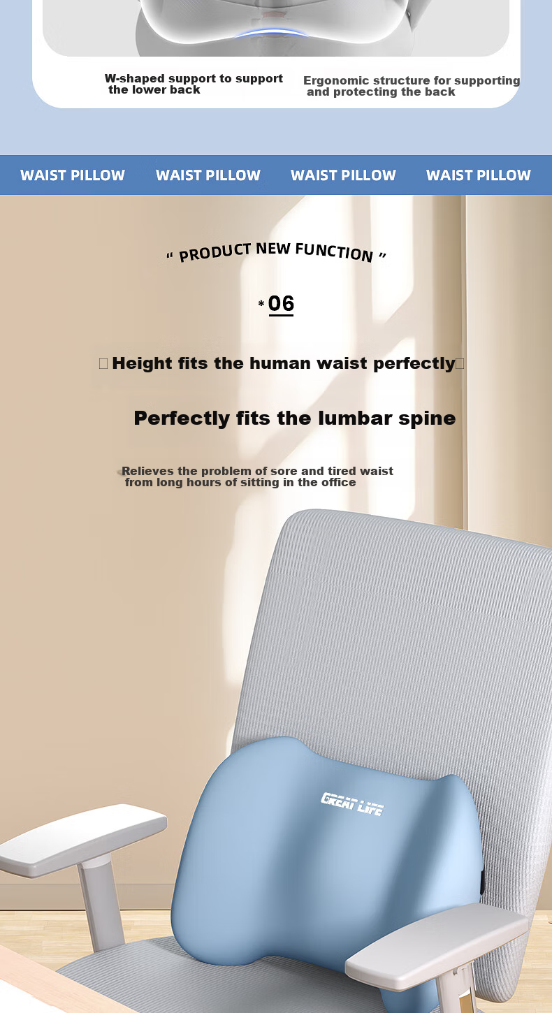 GREAT LIFE Lumbar Support Cushion Back Pillow for Office Chair, Long Sitting, Car Driving, Seat Cushion, Backrest Pillow 11