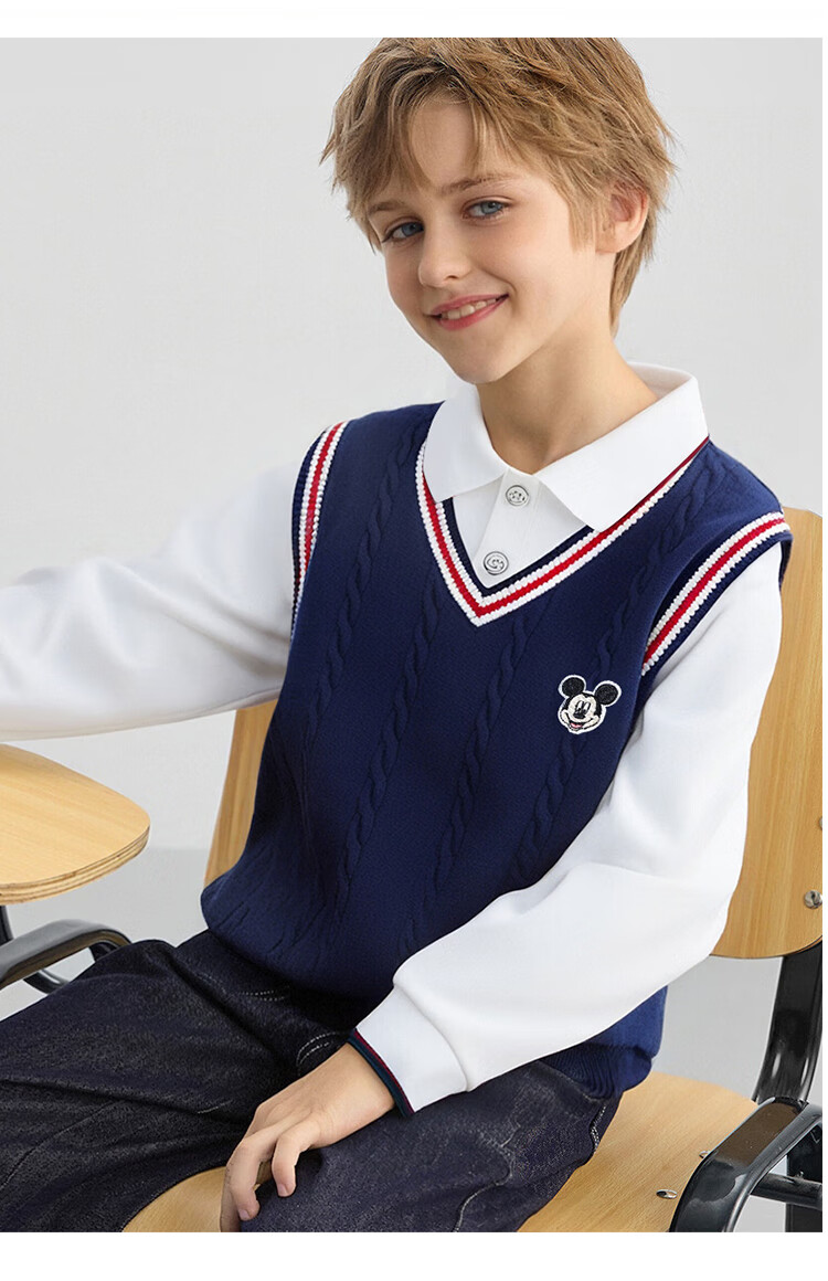 Disney Baby Kids Vest Boys and Girls Sweater Mid to Large Children Spring Casual College Style Knit Vest Light Pink 120 15
