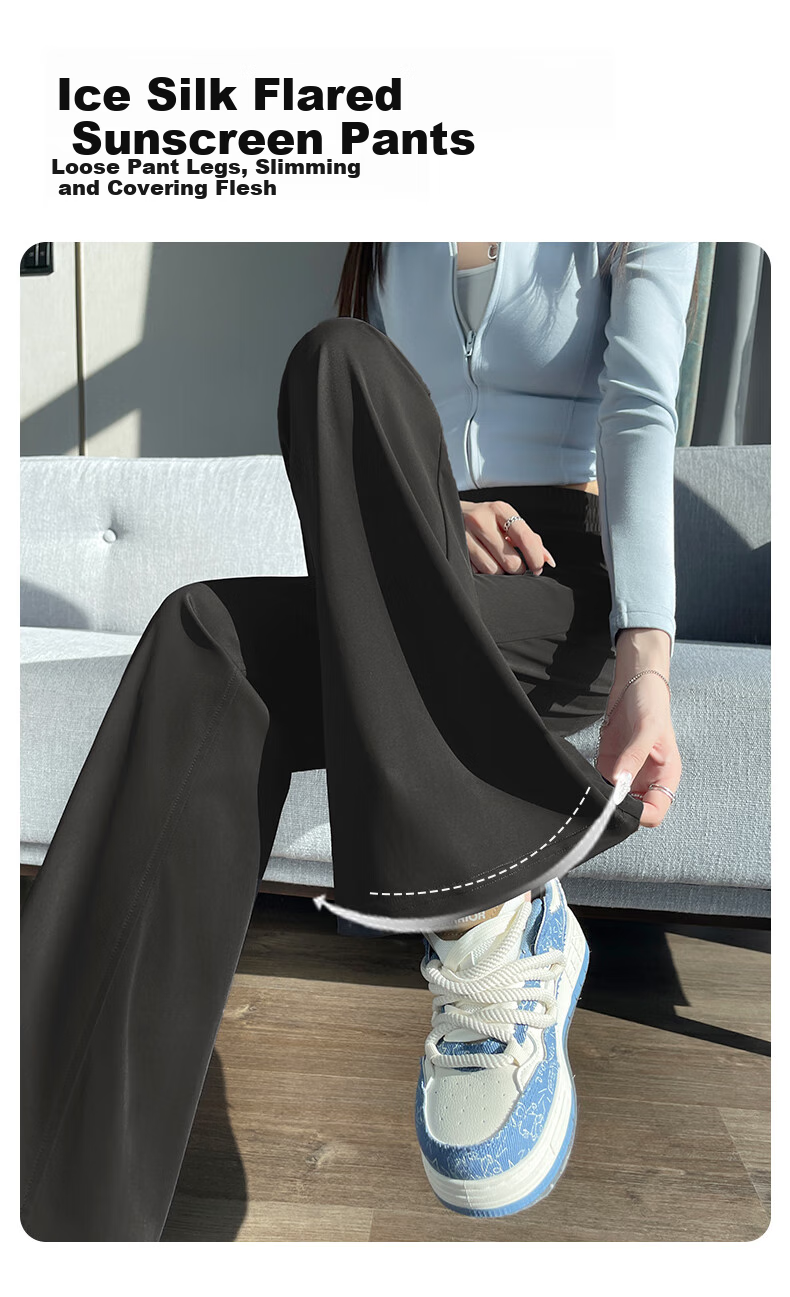 MJ STYLE Women's Ice Cool Flared Wide-Leg Pants 2026 Summer Thin UV Protection High Waist Slimming Yoga Sports Trousers 6