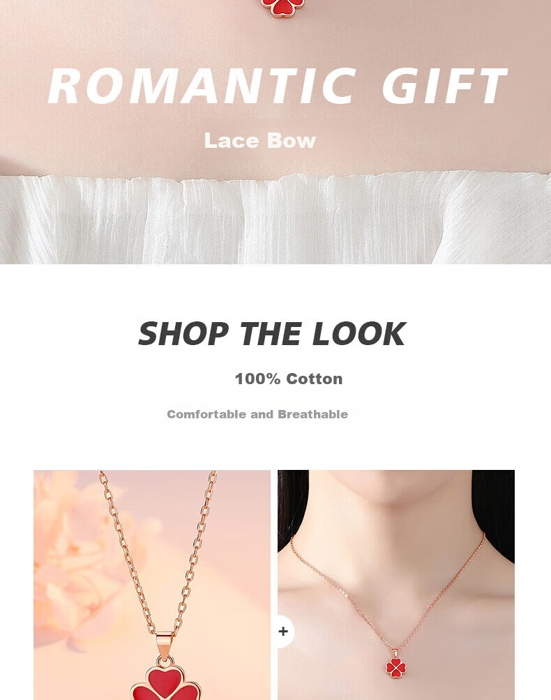 Grace Girl Four-Leaf Clover Necklace for Women, Simple And Elegant Rose Gold Collarbone Chain, Anniversary Birthday Gift for Girlfriend 16