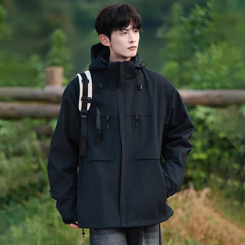Wassup Sohot Men's Windproof And Waterproof Jacket for Spring And Autumn Outdoor Activities, Black [Single Layer] XS