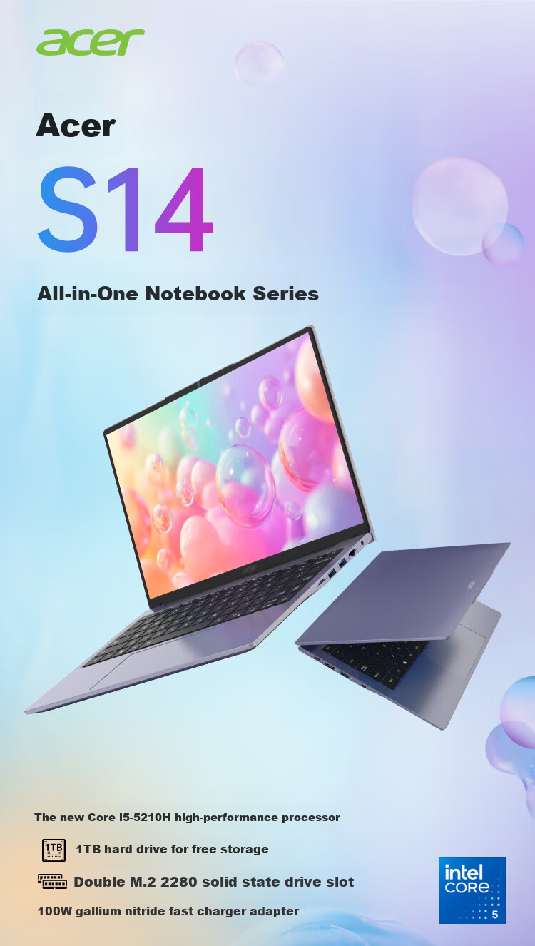 Acer S14 14-Inch All-Round Laptop for Office, Entertainment And Students, High-Performance Thin And Light Notebook with Intel Core 5 1