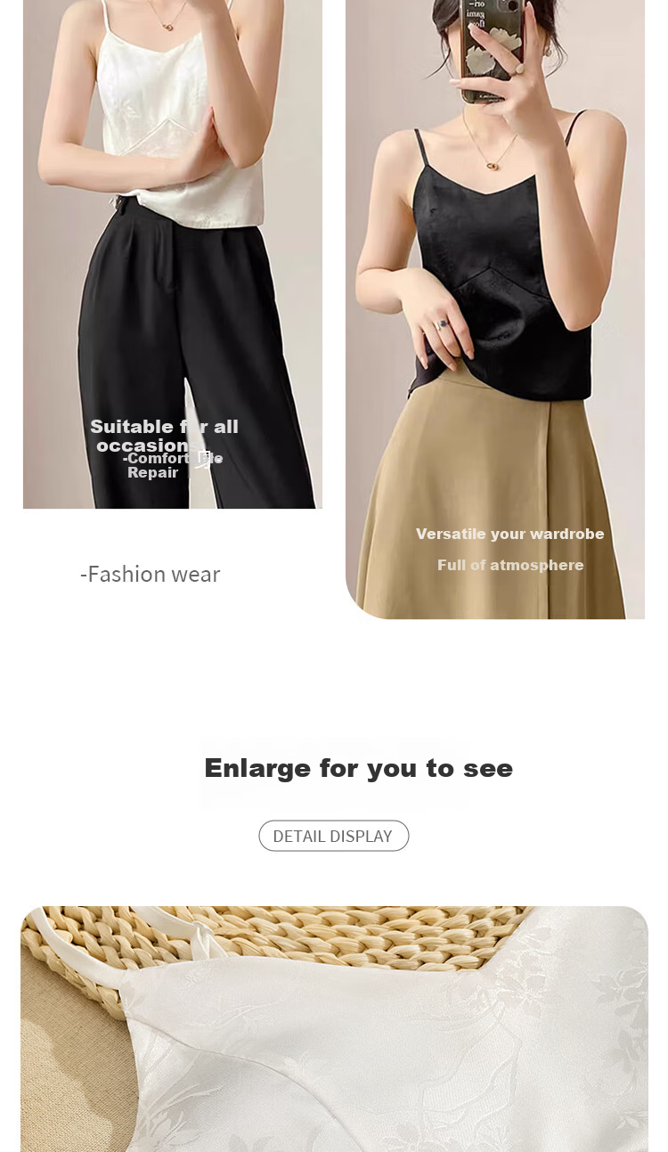 GUJIN Faux Silk Camisole for Women with Built-In Bra Pads, Jacquard Pattern, New Chinese Style Top, Inner Wear, Outer Wear Vest, Women's Blazer Inner Layer 5