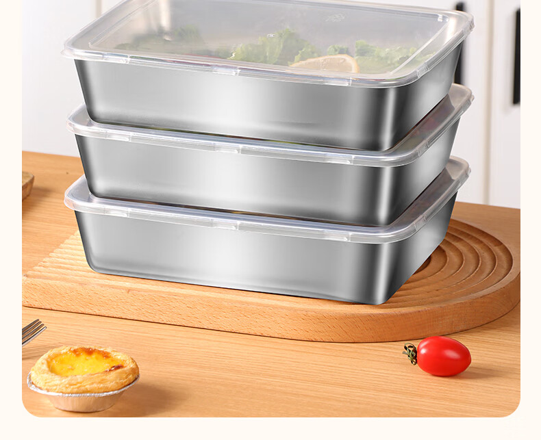BJ 304 Extra Thick Stainless Steel Rectangular Tray, Serving Tray, Street Vending Tray, Cold Dish Tray, Barbecue Plate, Large Food Storage Container with Lid, Set of 3 20