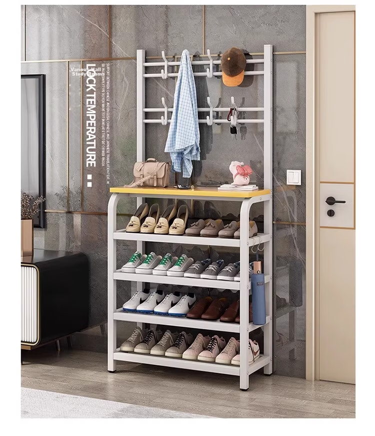 Milin Shoe Rack And Coat Stand Combo with Hooks, Multi-Layer Storage Shoe Cabinet for Entryway And Living Room, 80cm White 12