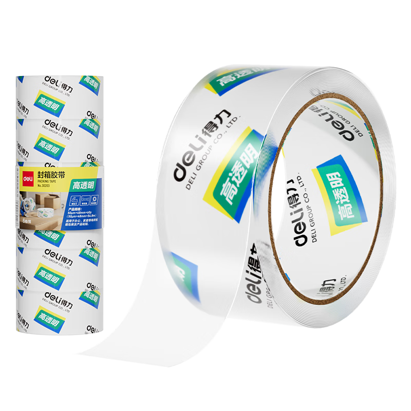 Deli High-Quality Transparent Packing Tape, 48mm*60y*50um (54.9m/roll), 6 Rolls/tube, Office Supplies, 30203