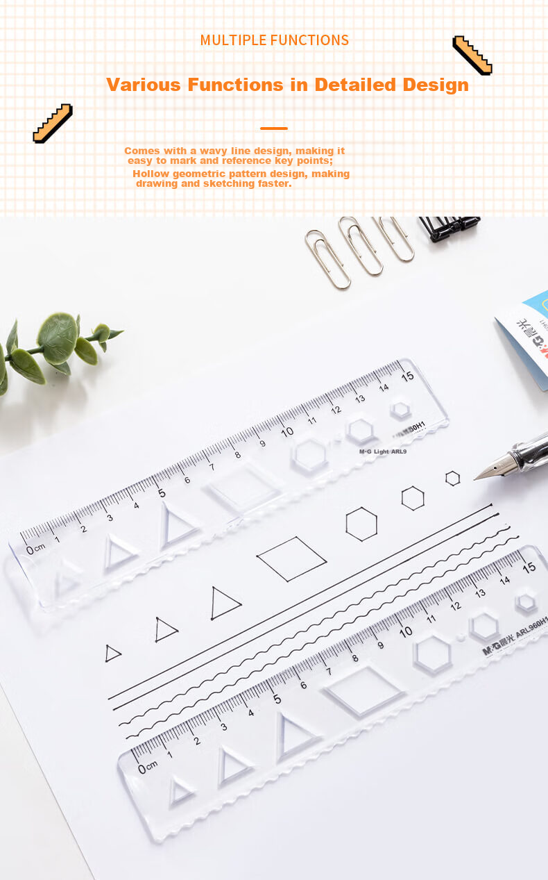 M&G Stationery Premium Non-Stick Eraser Ruler for Primary School Students, 20cm Straight Ruler for Exams, High Transparency Wavy Edge, for Middle And High School Exams 4