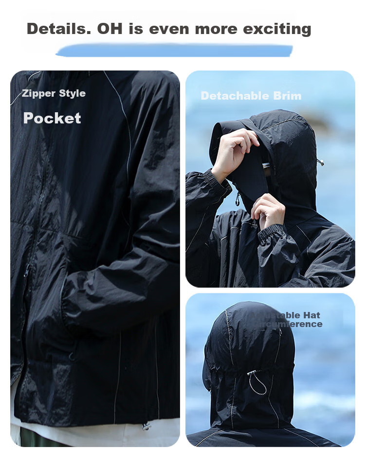Homlean Outdoor Hiking Sun Protection Clothing for Men, Summer Lightweight Cool Breathable Workwear Jacket HL16 Off-White S 6