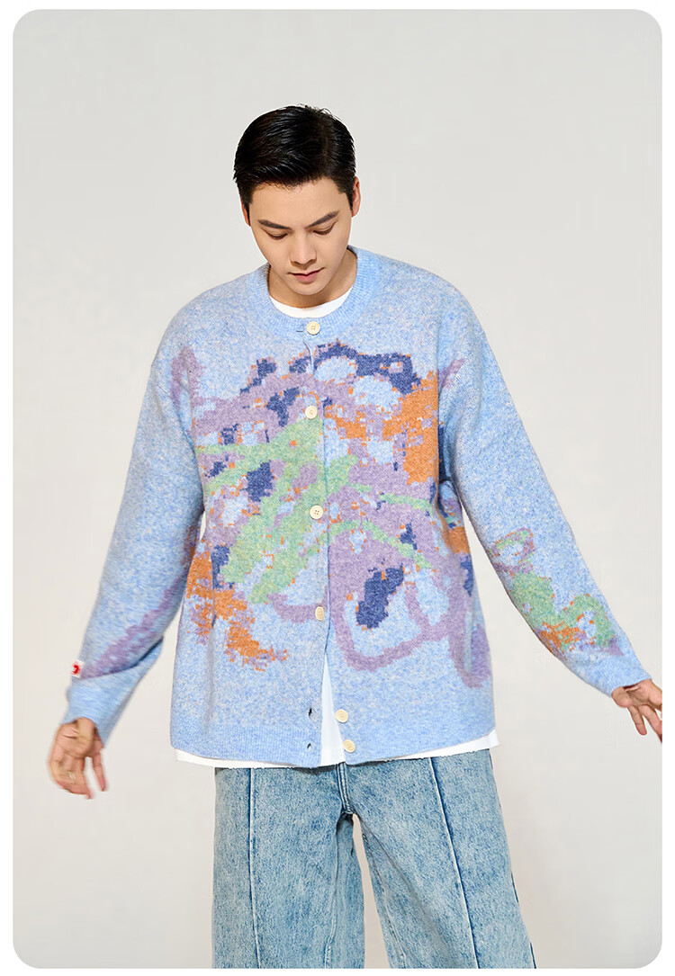 CANOTWAIT Crayon Pattern Jacquard Early Spring Sweater Cardigan Unisex Autumn Winter New Trendy Jacket Purple XXS 8