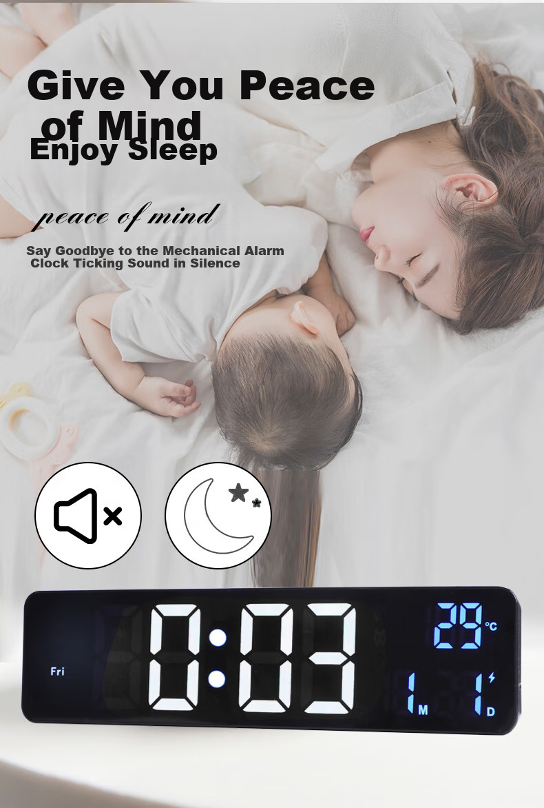 Hense LED Desktop Clock, Living Room Table Clock, Multifunctional Electronic Digital Alarm Clock, Wall-Mountable, Bedroom Bedside Alarm Clock, Desktop Seat Clock, HA6625 Black Back-To Seaso 4