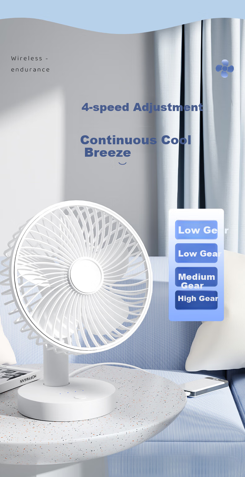 Jinzhi 15CM Desktop Small Fan, USB Plug-In Model, 4-Speed Adjustable Quiet USB Fan, Wide-Angle Air Distribution, Portable for Office Desk, Handheld, Rotates Up And Dow 5