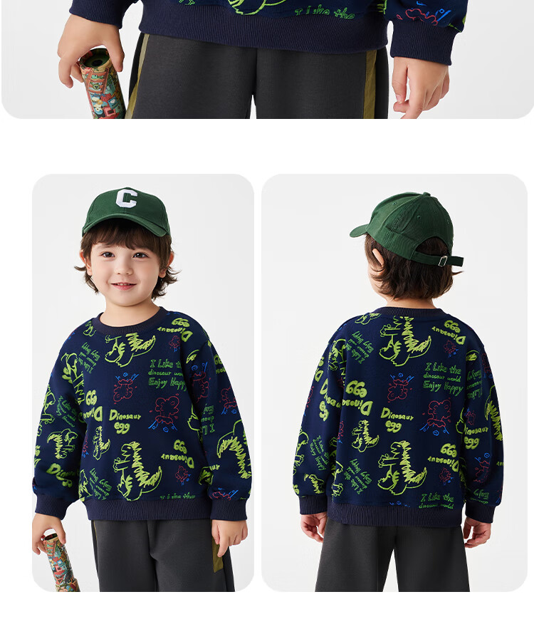 Badibadi Spring And Autumn Infant Boy's Sweatshirt, American Retro Casual Comfortable Versatile Jacket, Letter Dinosaur, Size 90 3