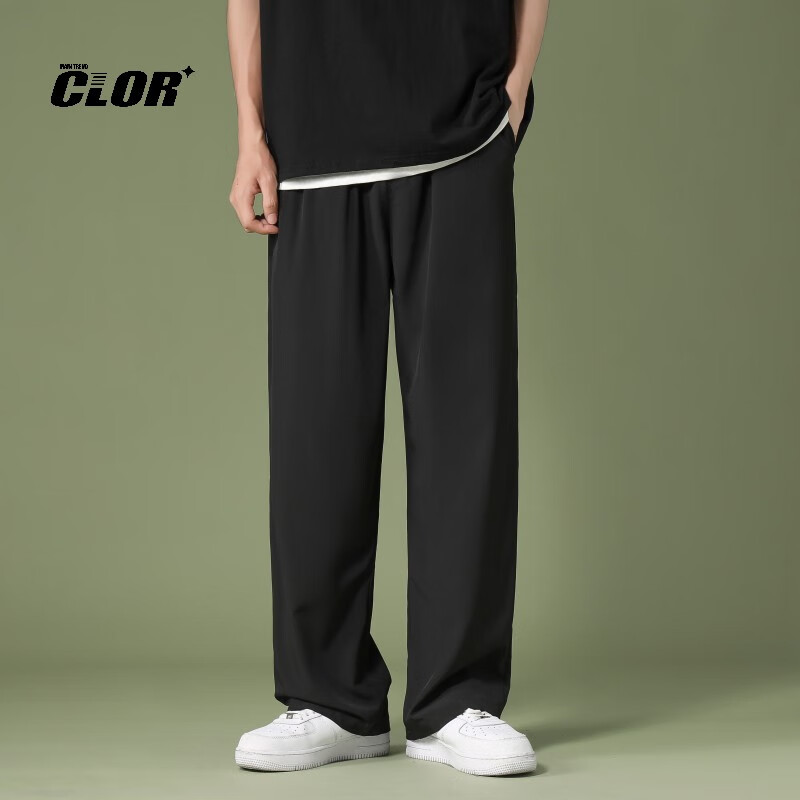 Мужские брюки CLOR Trendy Cargo, летние повседневные легкие брюки из ледяного шелка, свободные прямые брюки CM01-1, черные, размер 2XL