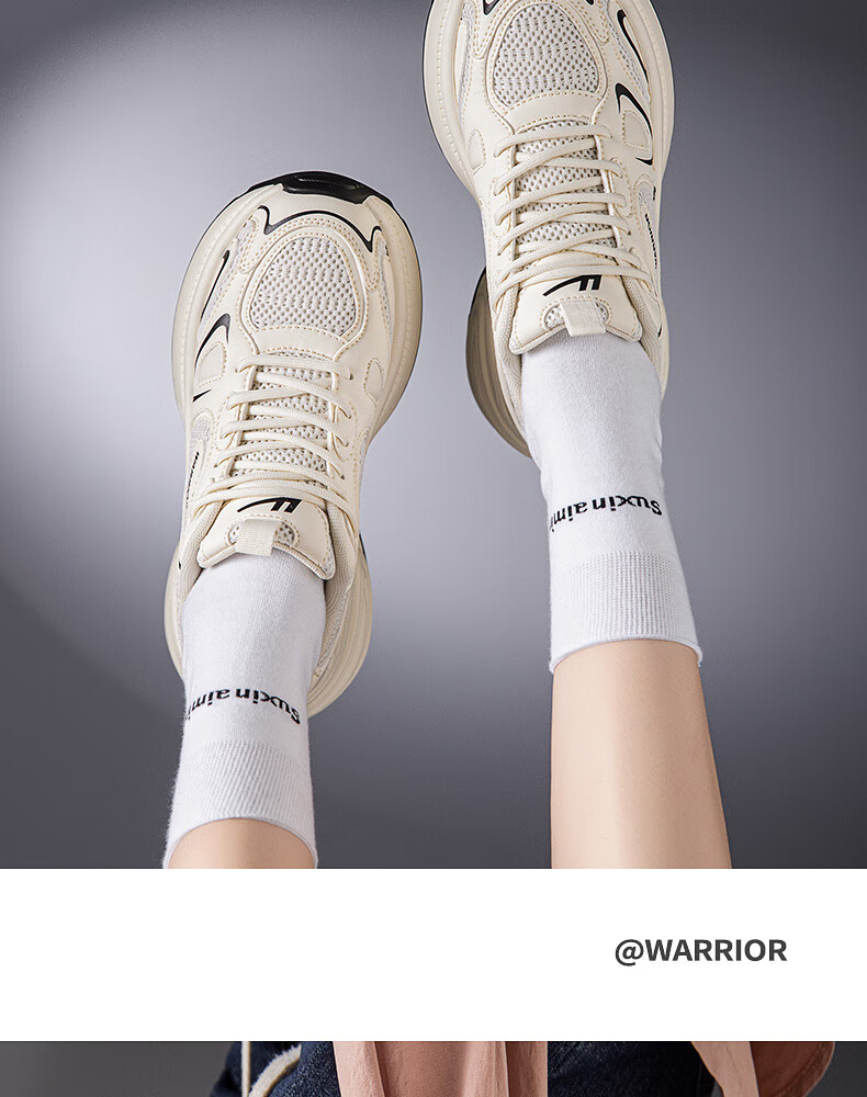 Warrior Official Women's Sneakers 2026 Summer Breathable Fashion Trendy Dad Shoes Silver Gray Black Size 37 8