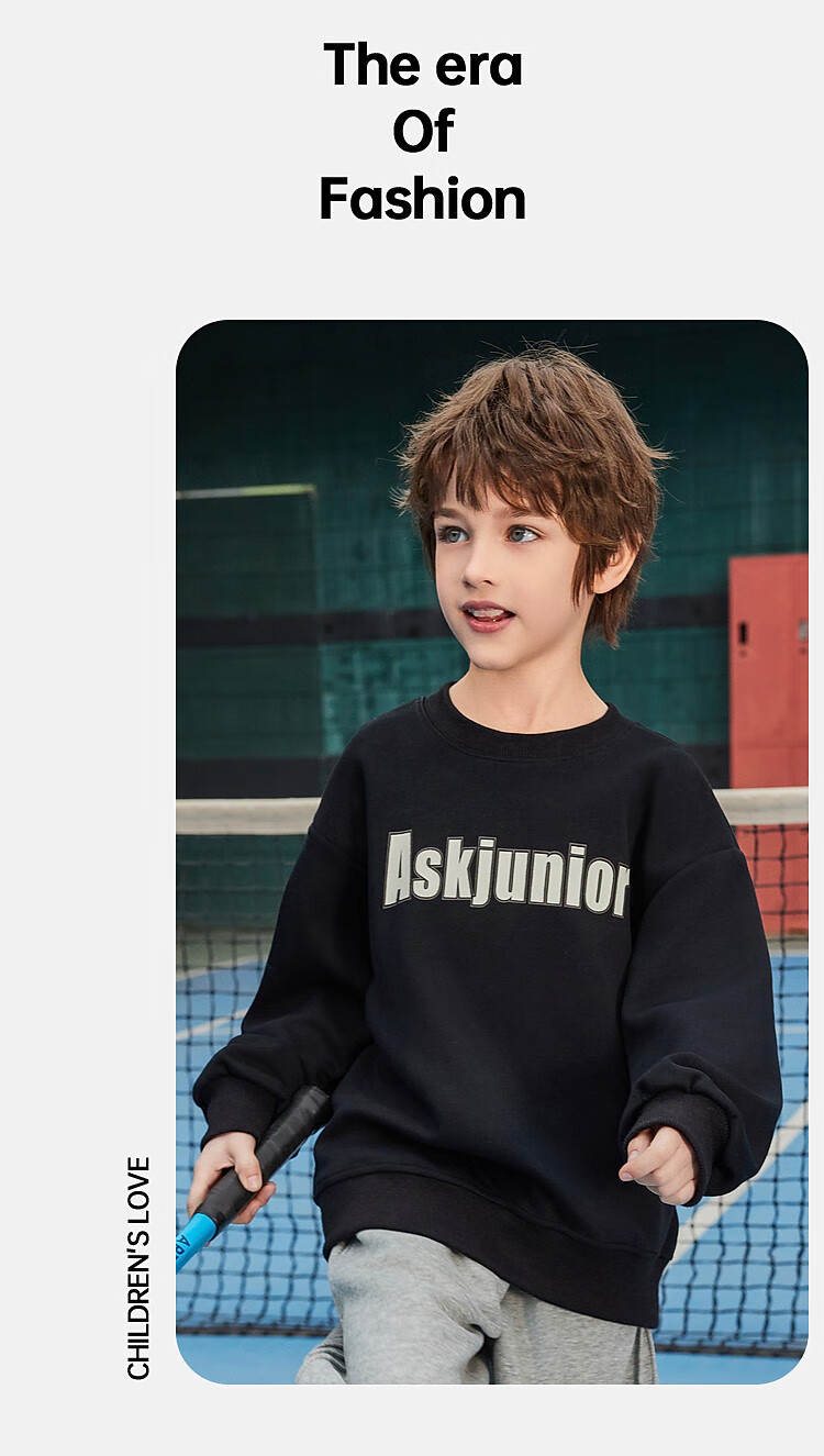 ASK JUNIOR Boys' Sweatshirt Top, 2026 Autumn Children's Letter Print Casual Versatile Pullover Sweatshirt for Youth 6