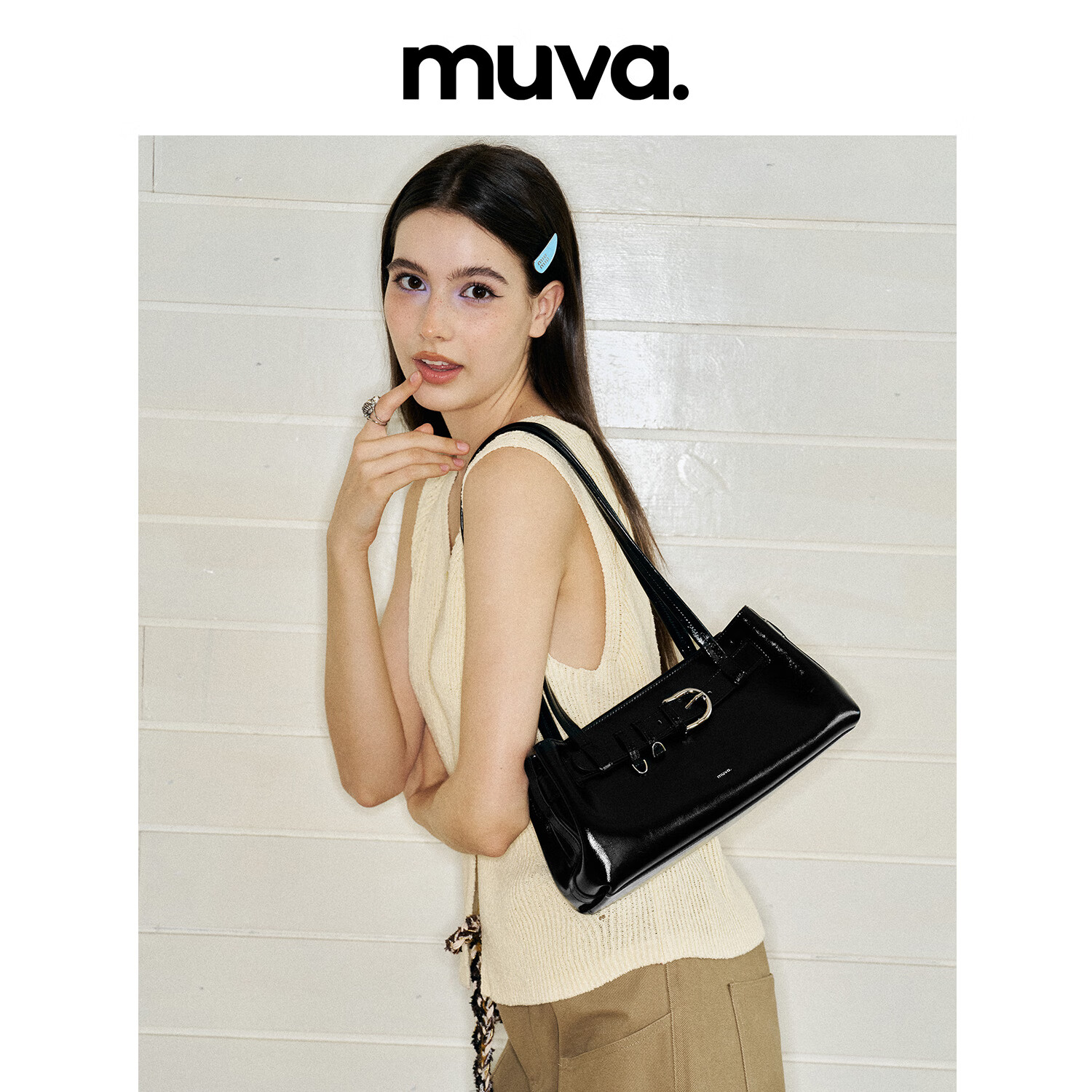 MUVA Buckle Bag, Motorcycle-Style Genuine Leather Underarm Shoulder Bag, Women's Handbag, Work Commute Light Luxury, 2026 New Model