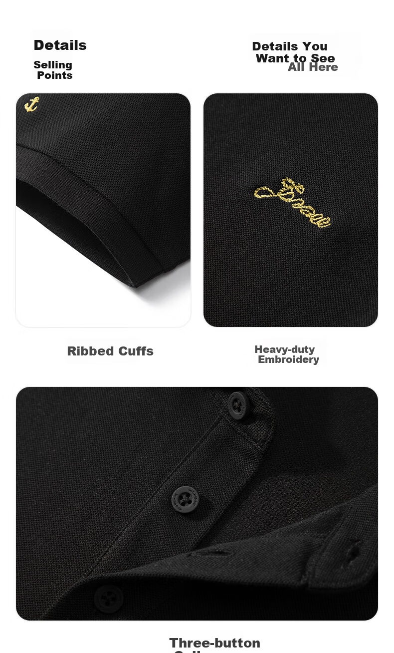 GXG Men's Clothing [Cool Touch] Full Embroidery Polo Shirt Short Sleeve Business, Black, 195/XXXXL 9