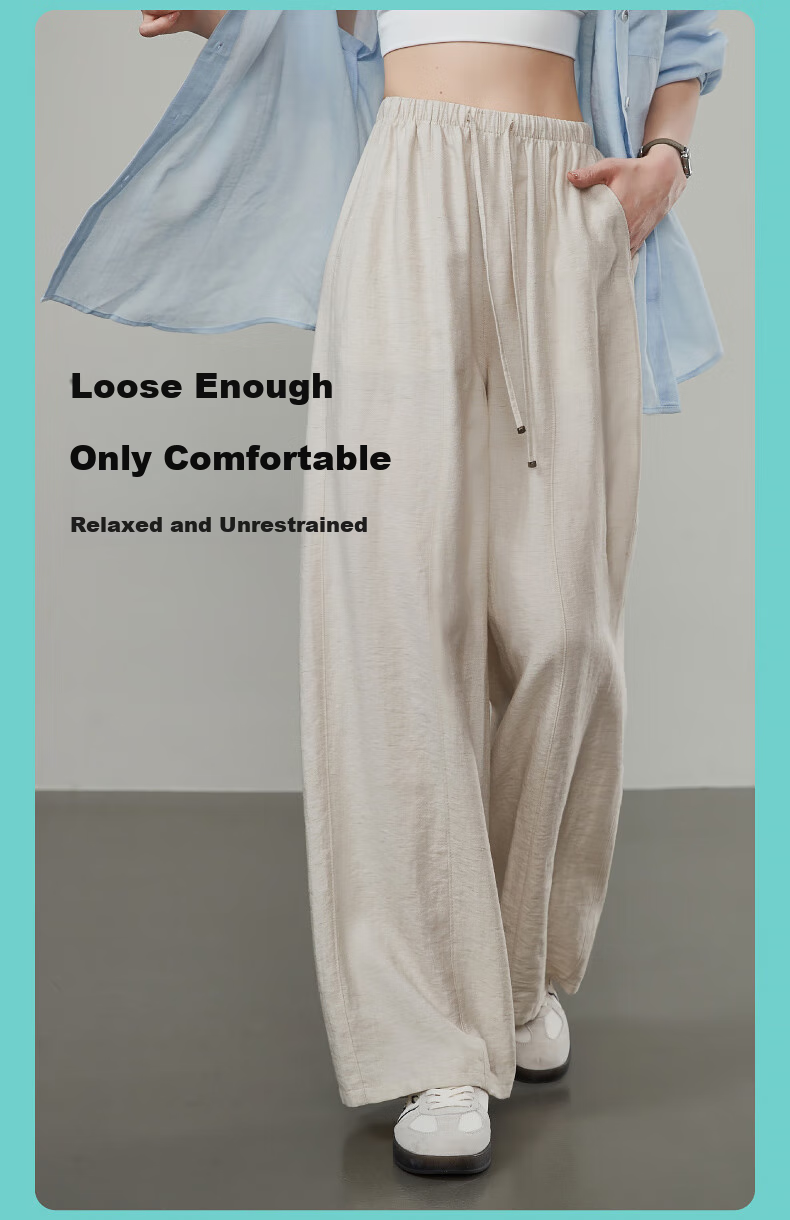 ESE-Y Ice Linen Wide-Leg Pants for Women, New Summer 2025 Style, Linen Light-Weighted Outfit, Yamamoto White Straight-Leg Pants, Beige, Size 30 10