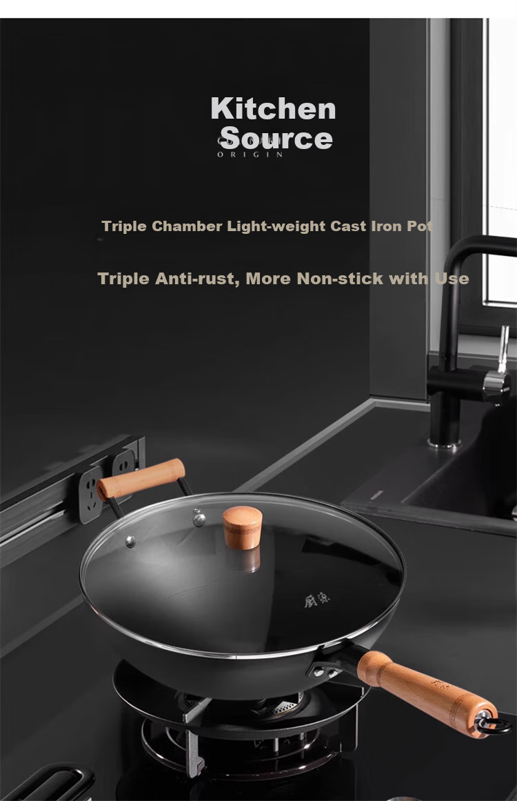 Robam Cast Iron Non-Stick Wok, Round Bottom Ultra-Light Pan for Stir-Frying | No Seasoning Required PCJ-BS2C 4