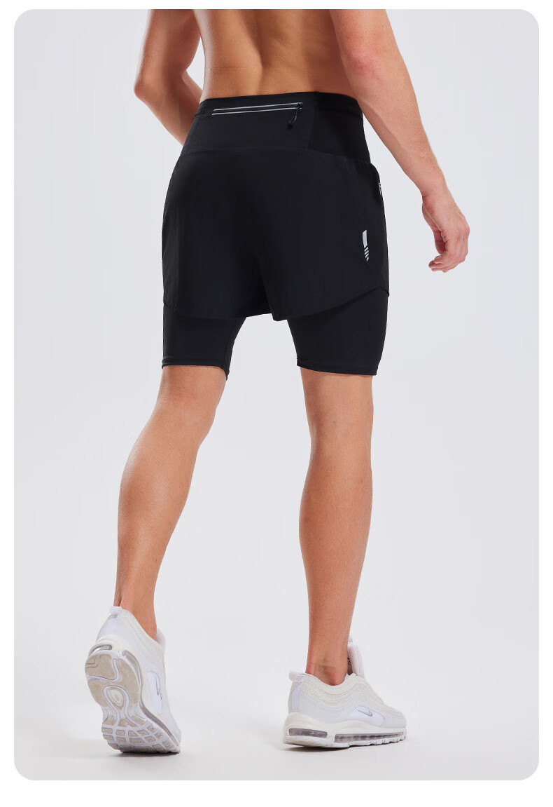Cosleaf Men's Running Sports Shorts Summer with Liner Training Five-Point Pants Professional Waist Bag Pocket Marathon Fitness Pants 29