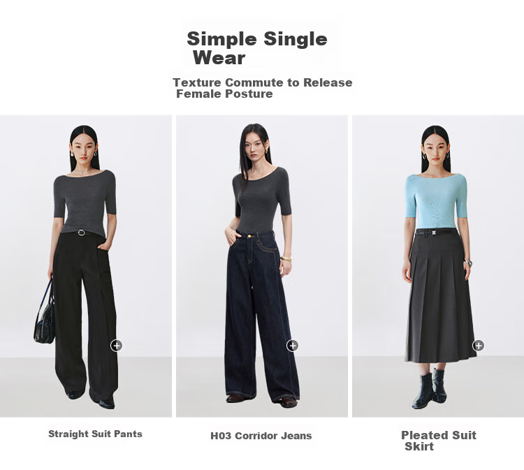 Taipingniao Women's Knit Sweater Seamless One-Piece Short Sleeve Spring And Summer Inner Layer Base Shirt Simple Quality Feel Blue M 5