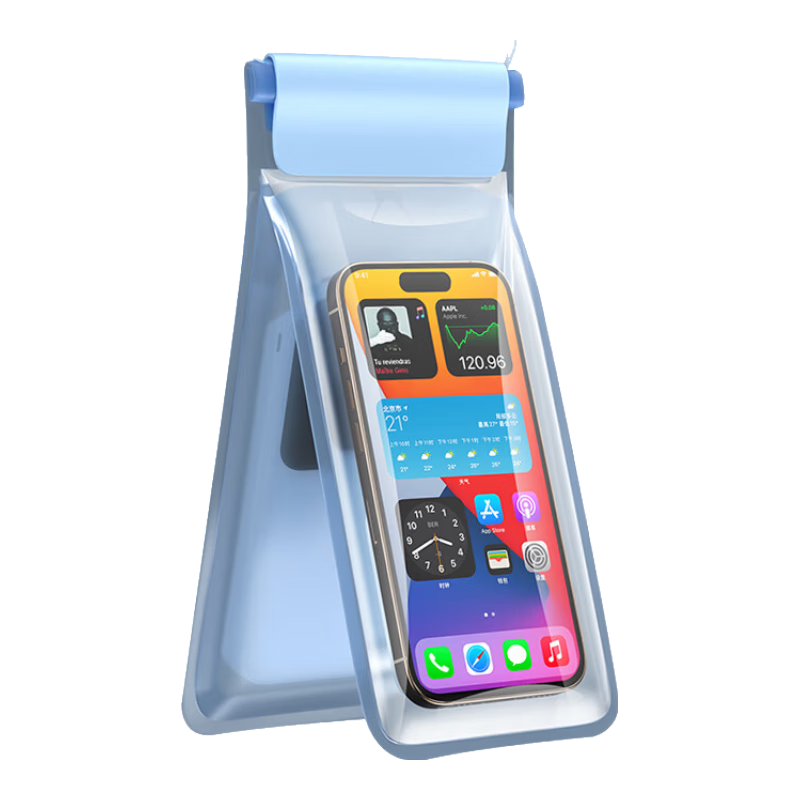 Etravel Waterproof Dustproof Dual-Compartment Double-Layer Touchscreen Phone Pouch Rainproof Swimming Rafting Photography Delivery Lanyard Blue