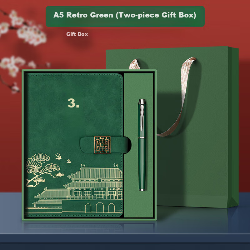 Baijinliren National Trend Notebook Gift Set, Forbidden City Cultural And Creative Chinese Style Journal, High-Quality Companion Gift for Mid-Autumn Festival, Gift for Teachers, Corporate Customization, Dark Green Gift Box