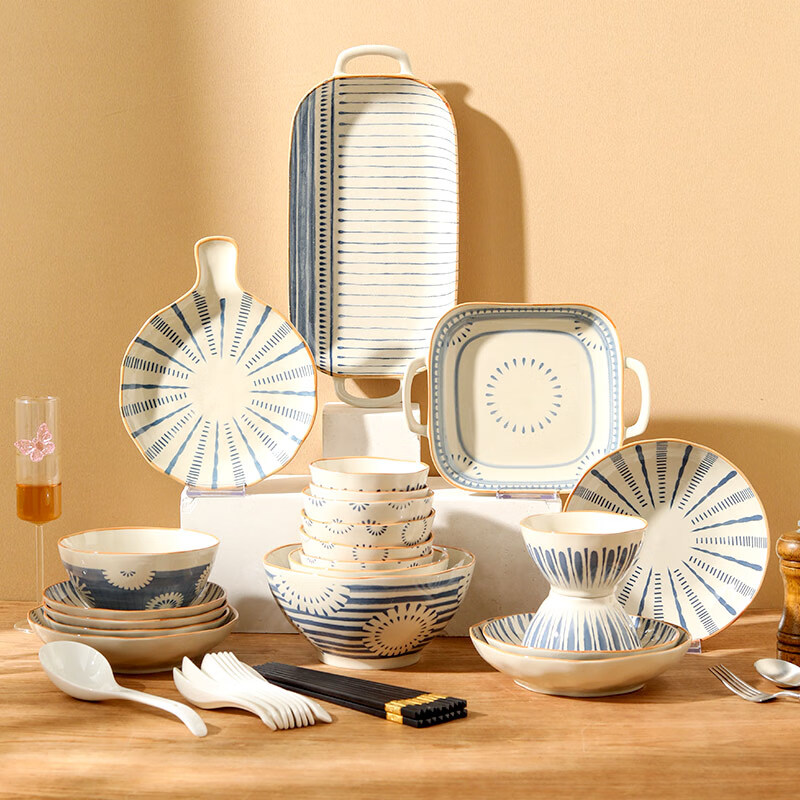 Hechuanwu Bowl And Plate Dinnerware Set, Japanese Style 2026 New Mixed Color Ceramic Tableware Set for Home Use, Housewarming Gift, 36 Pieces