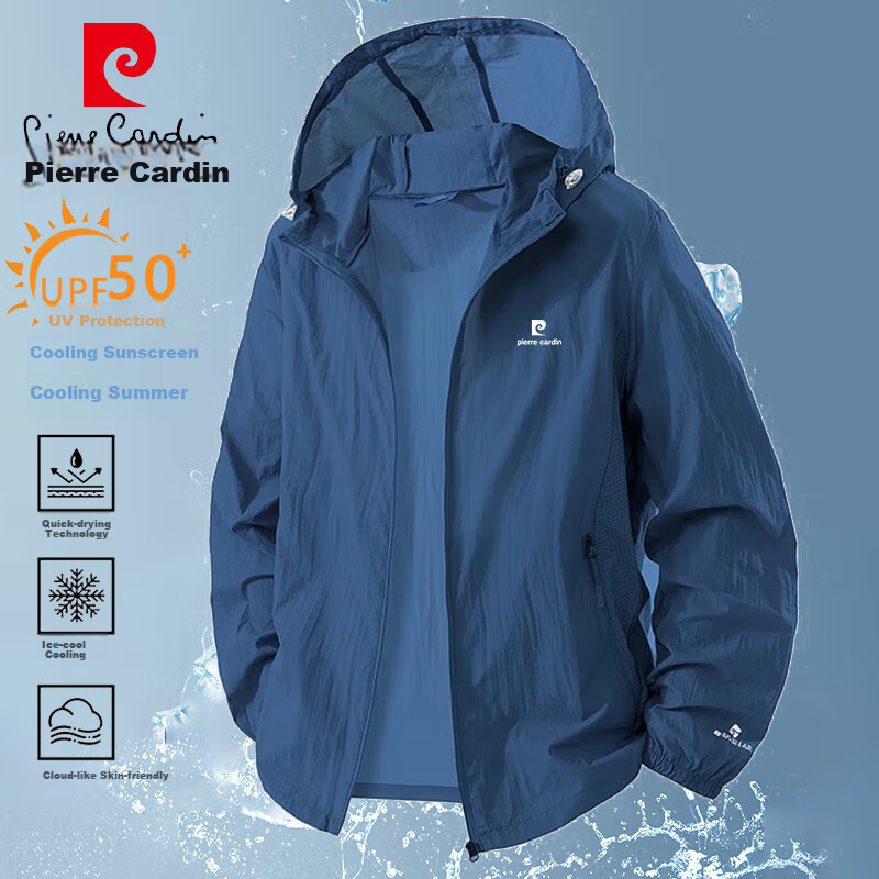 Pierre Cardin Sun Protection Jacket for Men, Summer Casual Lightweight Jacket, Comfortable Skin-Friendly Clothing, Breathable Outdoor Fishing Wear, Dark Gray, 2XL