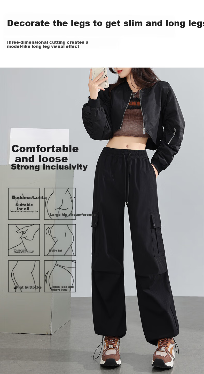 FitonTon American-Style Cargo Pants for Women, New Autumn/winter 2025 Style, Sports Casual Wide-Leg Pants, Two-Way Wear Hiking Trousers, Women's Size M 5