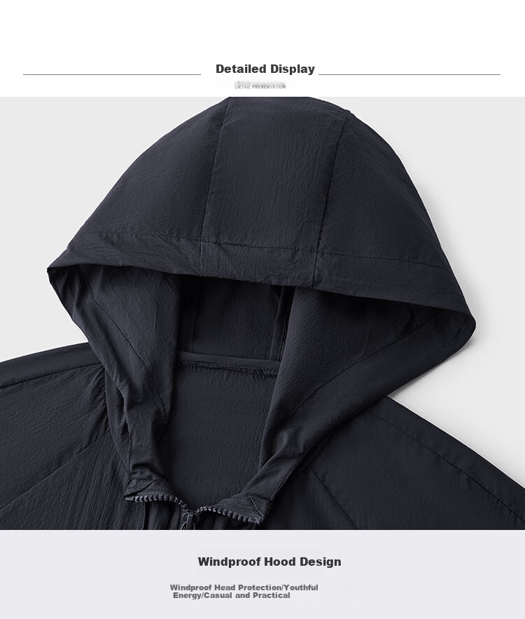 FIRS Lightweight Breathable Sun Protection Jacket for Men Smooth Stiff Outdoor Skin Jacket Hooded Casual Coat 11
