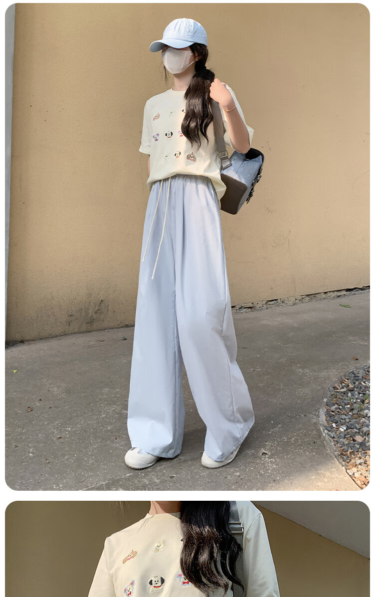 BOPRUIEY Women's Casual Summer Pants 2025 Thin High Waist Draped Loose Quick-Dry Straight-Leg Wide-Leg Lazy Style Ice Silk Pants 23