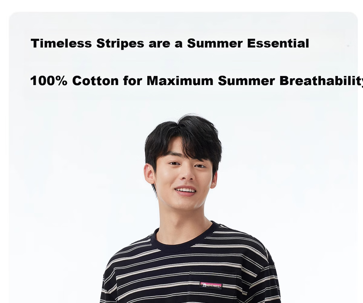 CAMEL 100% Cotton Outdoor T-Shirt Women Spring Summer Breathable Loose Fit Stretchy Striped Short Sleeve Top Men V010 3