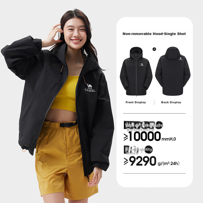 CAMEL Outdoor Waterproof Hooded Loose Three-Protection Casual Jacket Short Coat 3XL