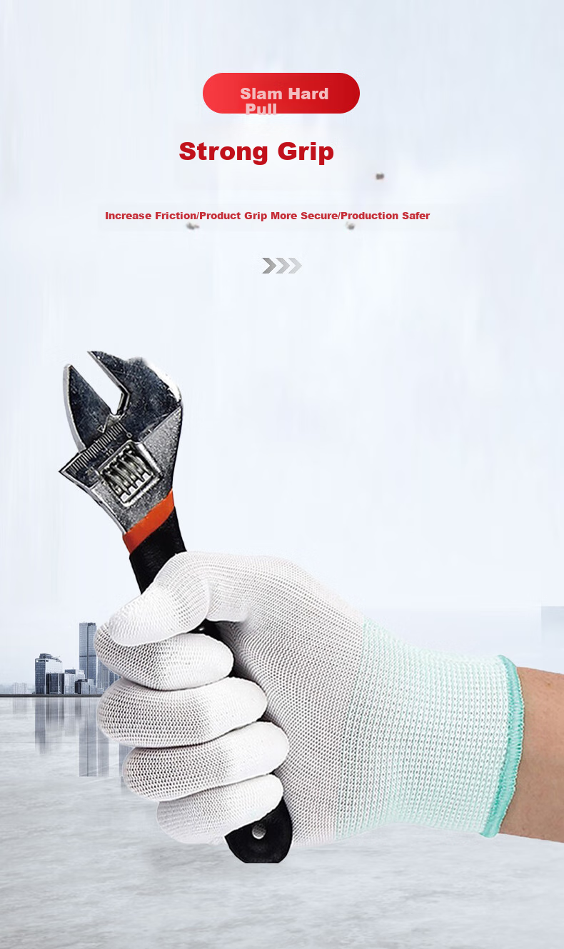 Caiyile Nylon PU Coated Palm Gloves, Non-Slip And Wear-Resistant Work Gloves, Gray, Size L, 10 Pairs/pack, 03043 4