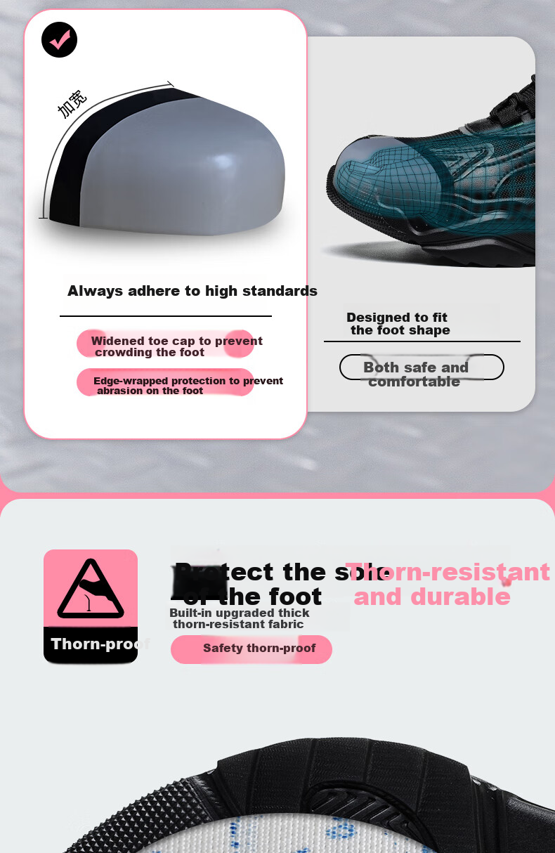 FUCHENG Women's Safety Shoes, Small Size, Lightweight, Breathable, Comfortable, Anti-Smashing, Anti-Puncture, Solid, Wear-Resistant, Safety Work Shoes 368 38 6
