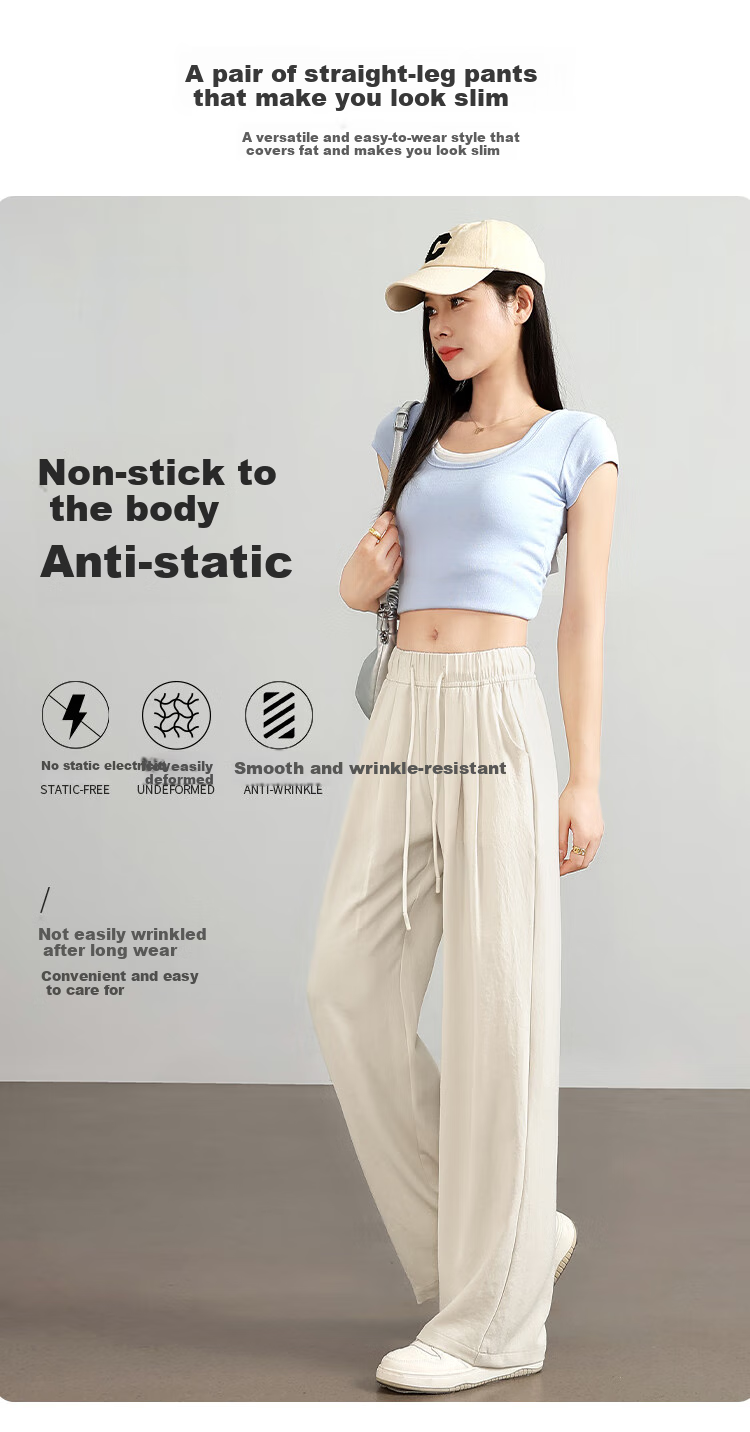 BOPRUIEY Thin Ice Silk Casual Pants for Women, Summer 2026 Trendiest Style, Breathable Draping Straight-Leg High-Waisted Wide-Leg Trousers 2