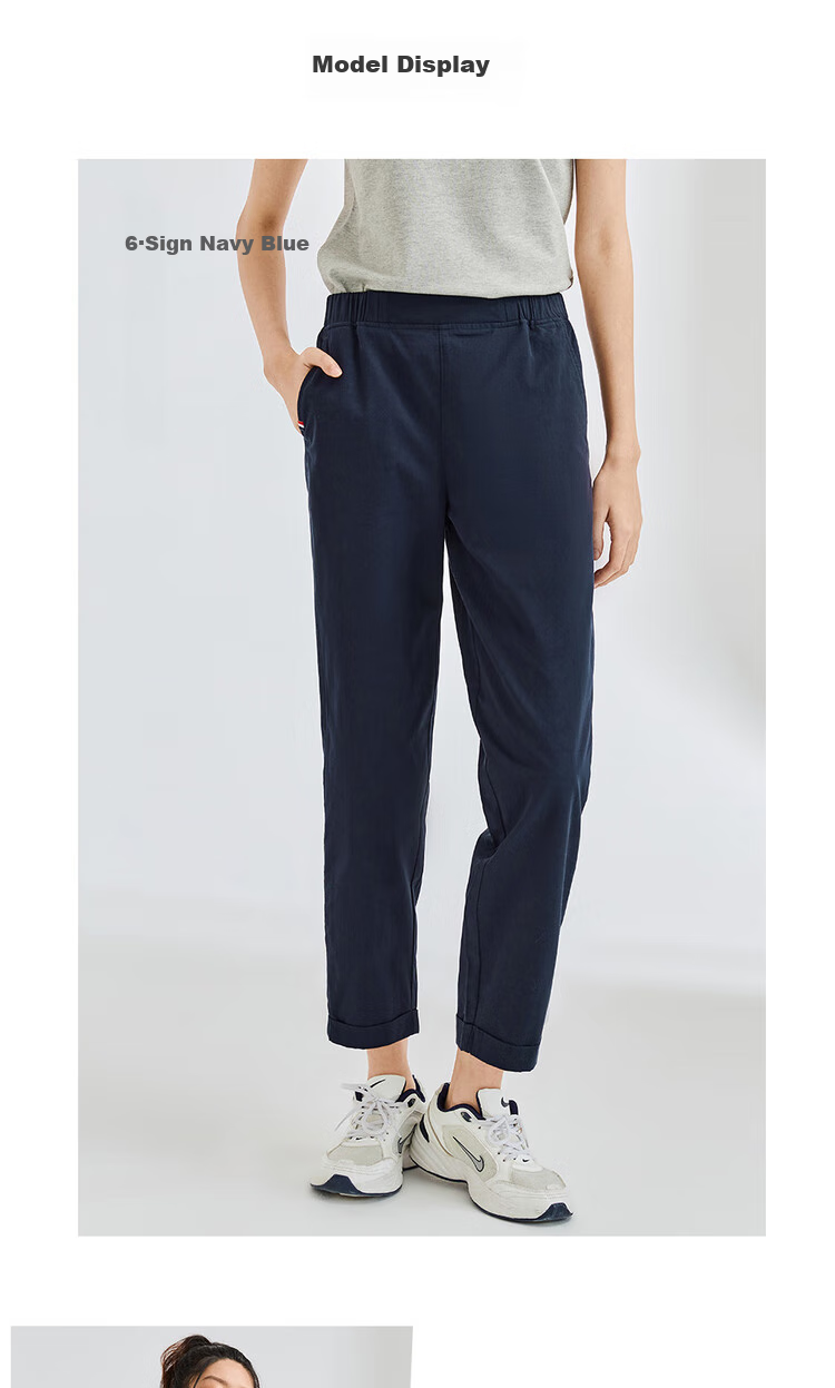 Giordano Women's Cropped Pants, Summer Pure Cotton Woven Trousers, Elastic Waist, Lightweight Casual Pants, 05424354 8