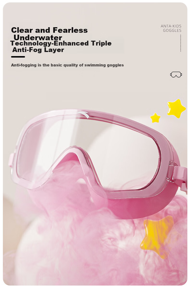ANTA Children's Swimming Goggles Large Frame Swim Glasses for Boys And Girls High Definition Waterproof Anti-Fog Swimming Equipment Starry Pink Non-Prescription Lenses 4