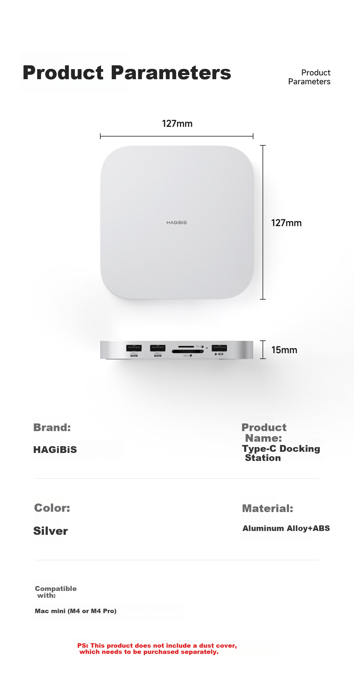 Hagibis Expansion Dock Compatible with Macmini M6/M5Pro/M4 Base, Hard Drive Enclosure, M.2 Expansion SD/TF4.0 Card Reader, USB-C Interface, Desktop Stand 15