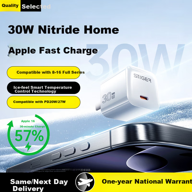 Зарядное устройство Stiger PD30W GaN Fast Charging для iPhone, смартфонов, планшетов Type-C