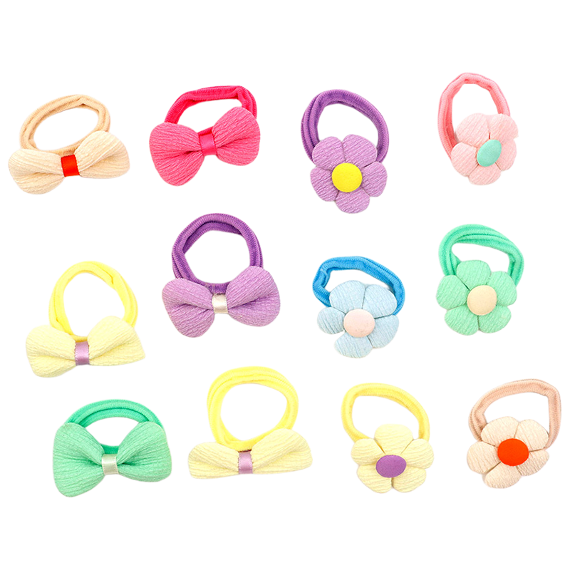 Meifuyu Seamless Nylon Children's Bow Hair Ties, 6 Pieces, Non-Damaging Hair Elastic Bands, Hair Rings for Girls' Ponytails MF8706