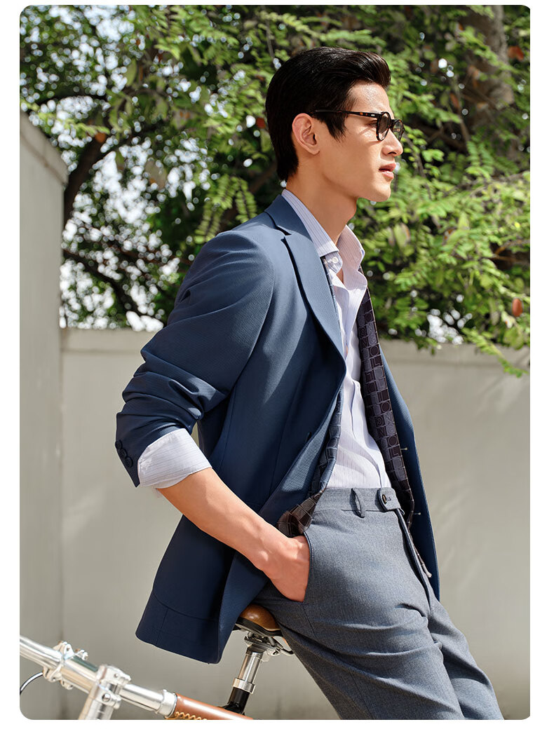 Goldlion [Stretch Breathable] Spring Summer Men's Single-Breasted Slim Fit Business Casual Blazer Jacket Gray Blue 48A 9