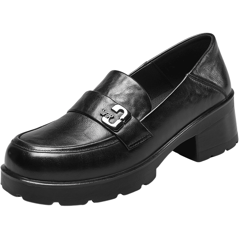 Eierkang Women's Mid-Heel Chunky Slip-On Loafers Comfortable Commuting Work Flats 13420W Black 38