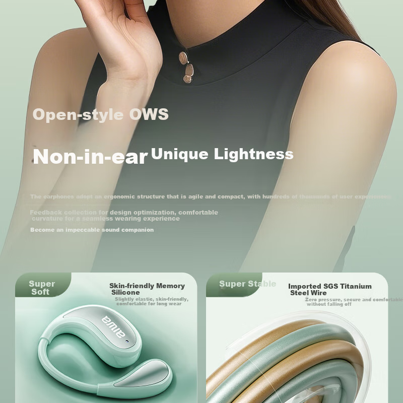 Aiwa Aw35 [Luxury New Experience], Bluetooth Headphones, Non-In Open-Ear Bone Conduction Concept, Wireless Ear-Hook Style for Sports, Compatible with Huawei, Xiaomi, Apple, Gree 20