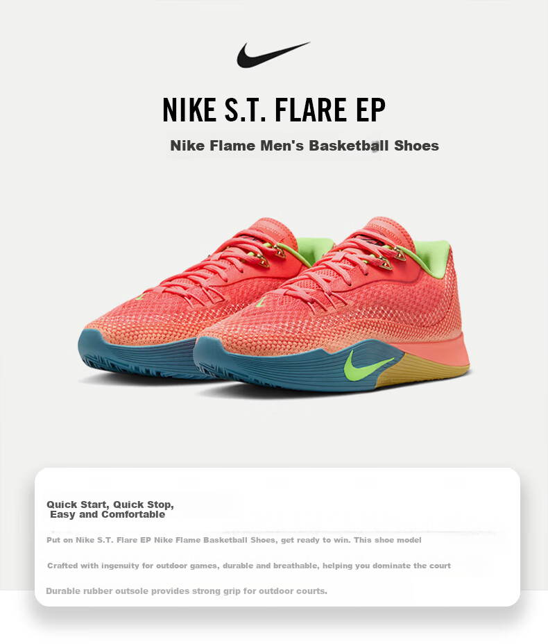 NIKE Men's Durable Basketball Shoes, S.T. FLARE Sneakers, HF0232-602, Red And Blue, Size 42.5 1