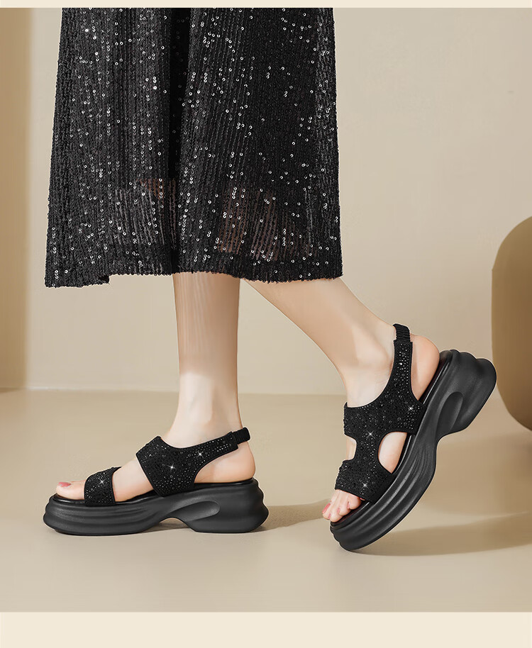 ZHR Women's Thick Sole Casual Sporty Sandals Summer Outdoor Height Increasing 2026 New KY36 Black Size 37 15