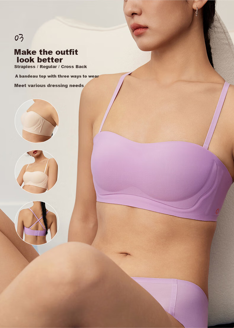 NEIWAI Orange Label Zero-Worry Strapless Anti-Slip Wireless Fixed Cup Bra, Women's Breathable Underwear with Detachable Straps 11