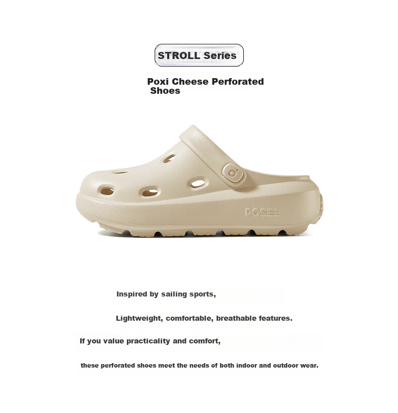 Poxi Cheese-Flavored Crocs-Style Perforated Women's Platform Sandals, Beach Closed-Toe Slippers, Outdoor Wear for Couples, Glacier Blue, Size 39-40 3